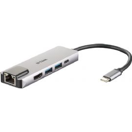 D-LINK HUB USB-C 5-IN-1 CON HDMI E POWER DELIVERY 60W, USCITE: HDMI x1, Ethernet x1, USB 3.0 x2, USB-C x1, HDMI FINO A 4K, PLUG AND PLAY - DUB-M520