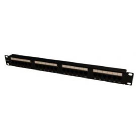 TECNOWARE PATCH PANEL PER RACK 19 PANNELLO 24 PORTE CAT 5E UTP, 1 UNITA  CON ASOLE FISSAGGIO CAVI, COLORE NERO - FRA16362