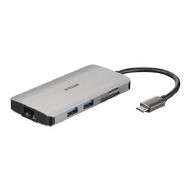 D-LINK HUB USB-C 8-IN-1 CON HDMI, ETHERNET, LETTORE CARD E POWER DELIVERY 60W, USCITE: HDMI x1, Ethernet x1, USB 3.0 x3, USB-C x1, SD x1, TF x1, HDMI FINO A 4K, PLUG AND PLAY - DUB-M810